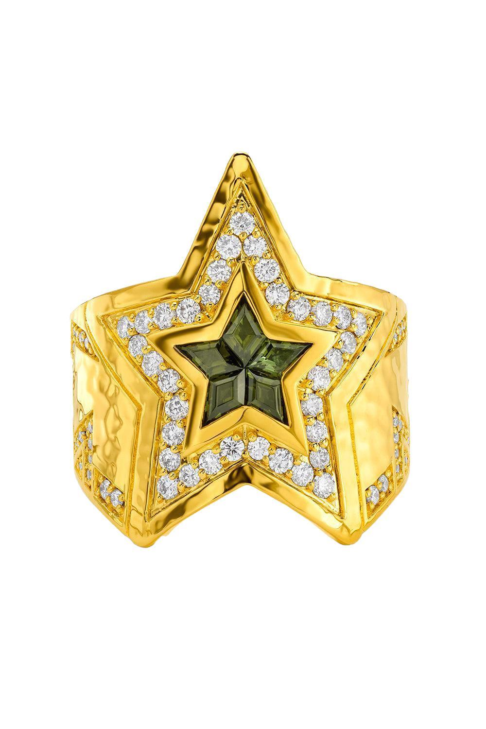 Green Tourmaline Star Wrap Ring-YELLOW GOLD-8.5-JEWELRYFINE JEWELRING-BUDDHA MAMA