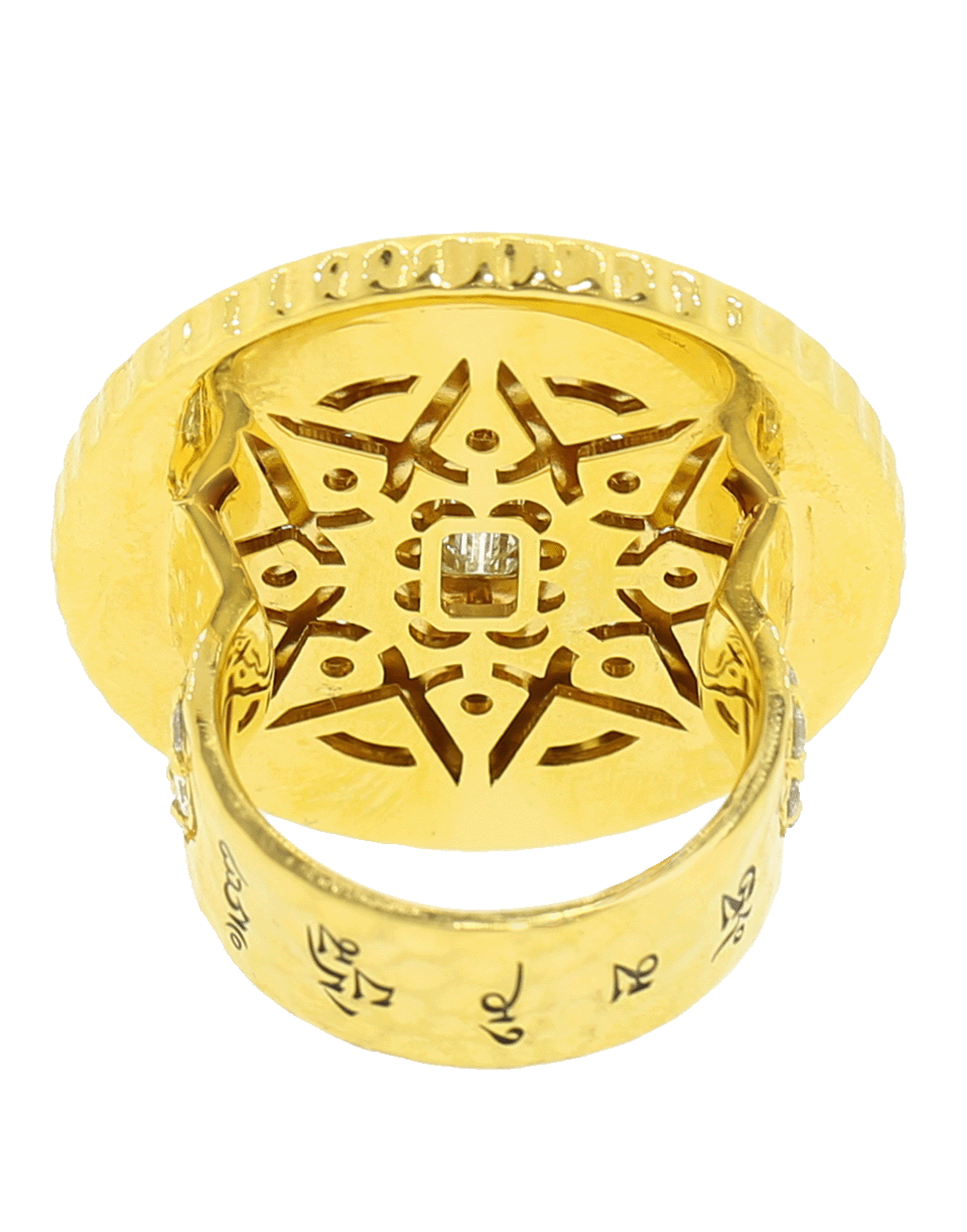 BUDDHA MAMA-White Enamel And Diamond Coin Ring-YELLOW GOLD