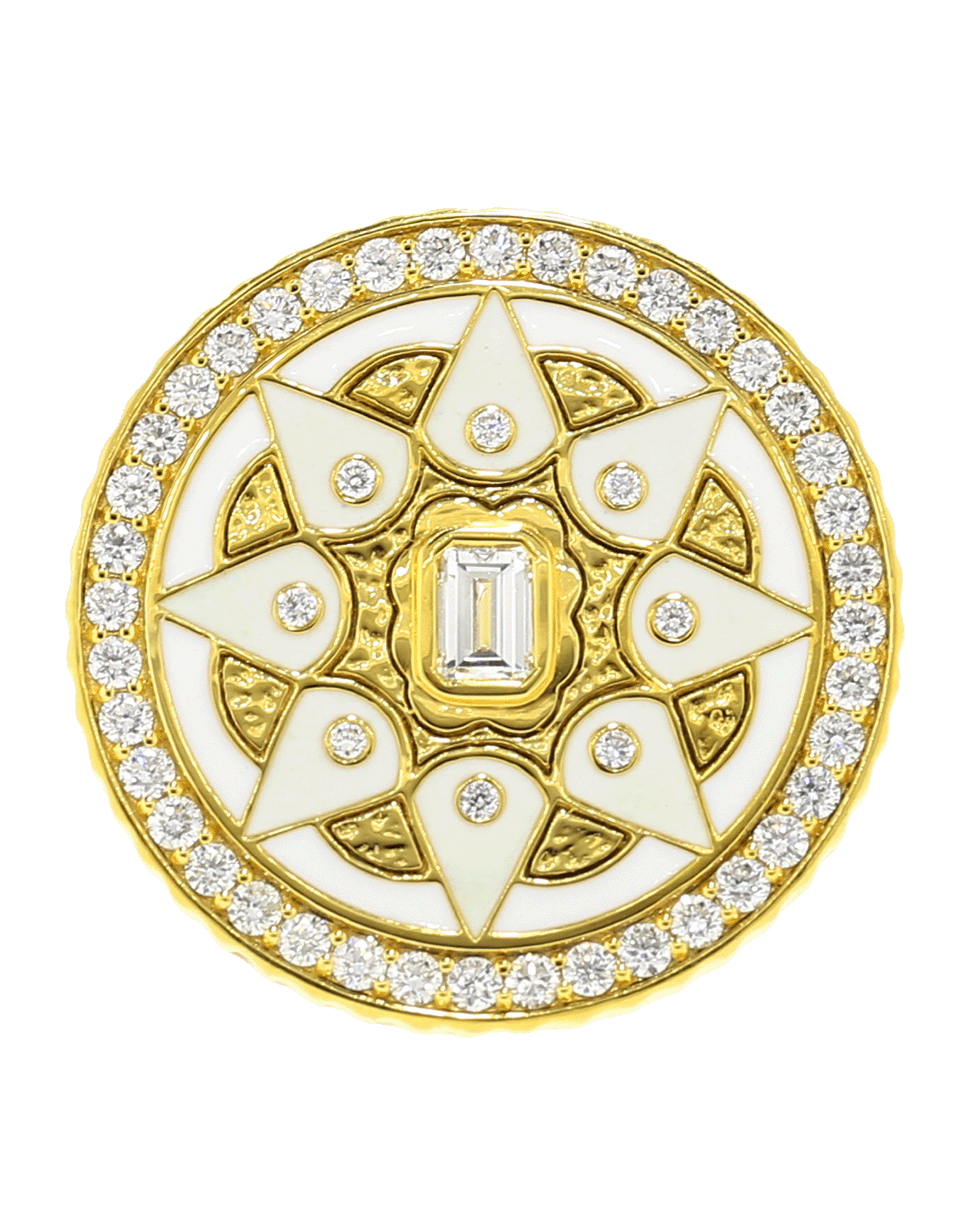 BUDDHA MAMA-White Enamel And Diamond Coin Ring-YELLOW GOLD