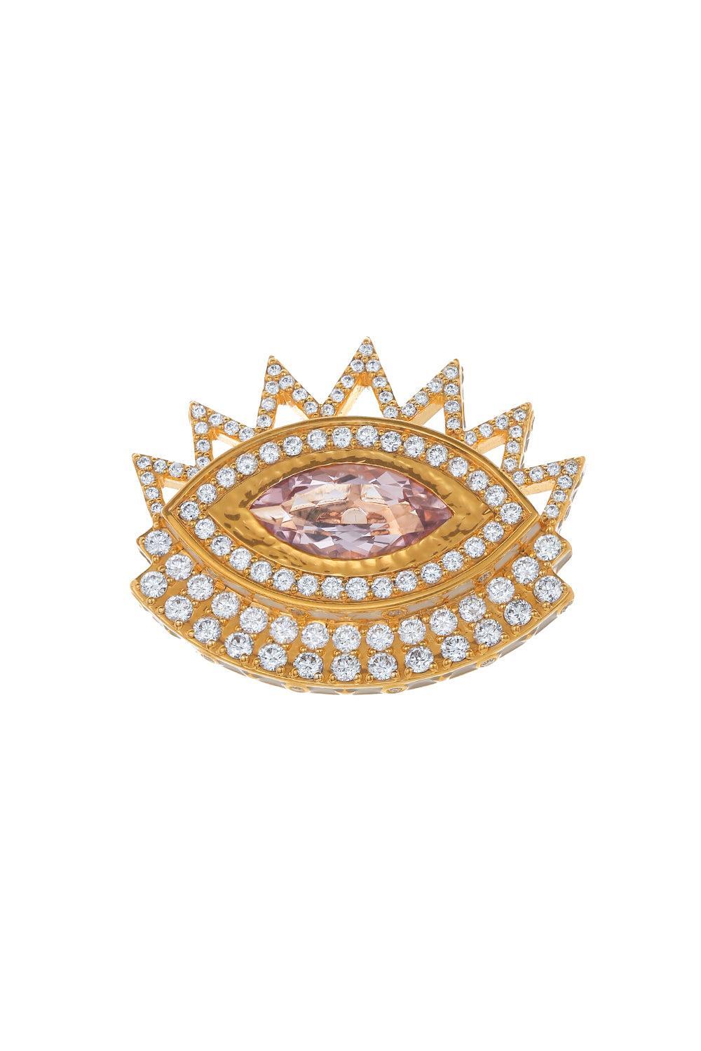 Morganite Evil Eye Ring-YELLOW GOLD-JEWELRYFINE JEWELRING-BUDDHA MAMA