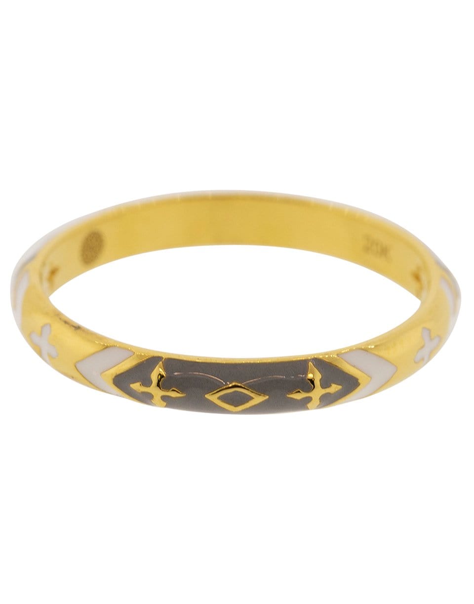 BUDDHA MAMA-Skinny Grey and White Enamel Ring-YELLOW GOLD