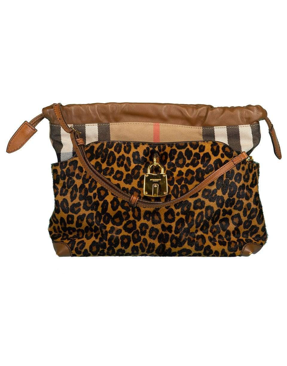 BURBERRY-Leopard Print Calfhair and Nova Check Crossover Bag-BROWN