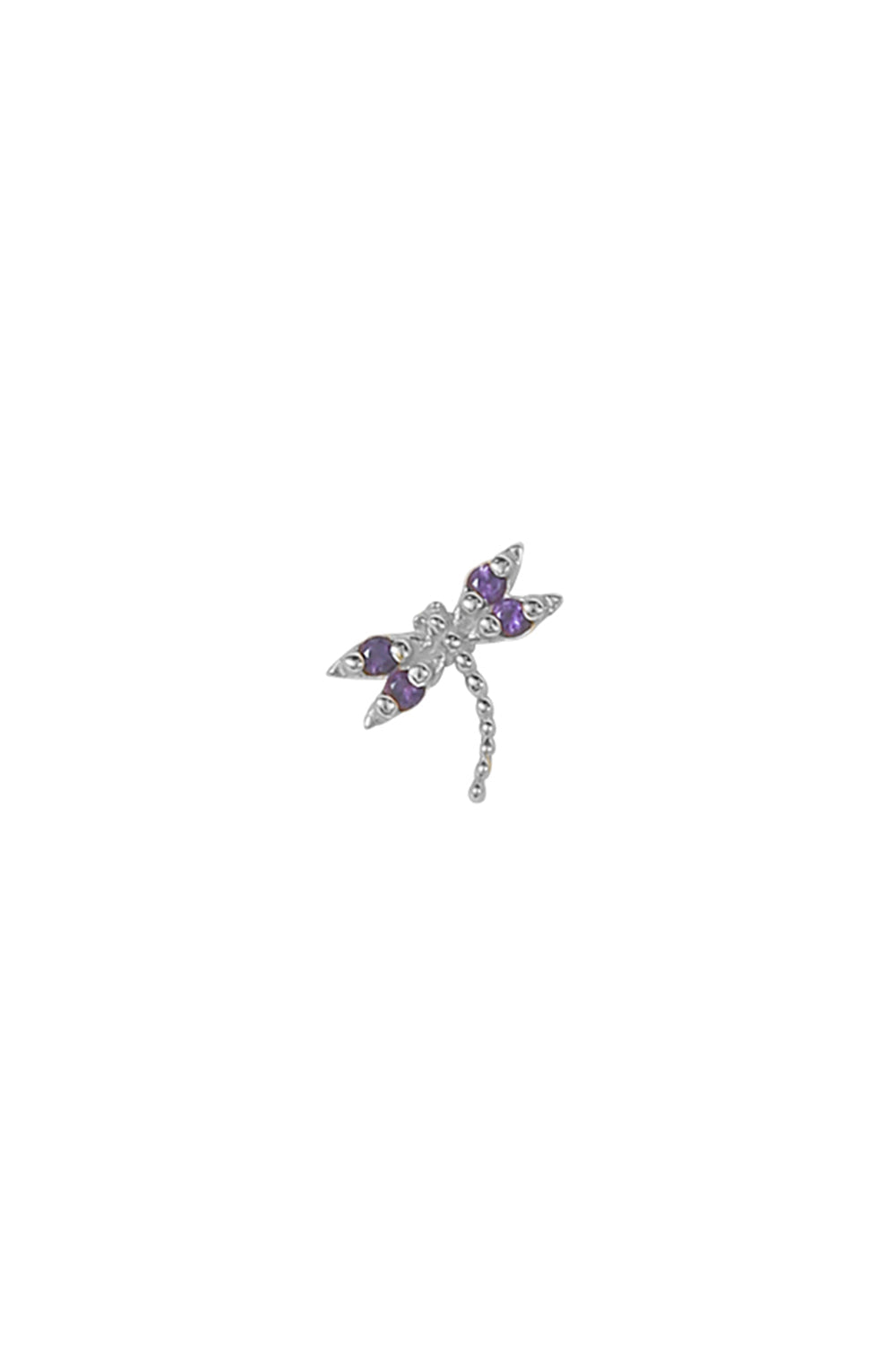 Amethyst Damselfly Ear Pin-WHITE GOLD-RIGHT-JEWELRYFINE JEWELPIERCING-BVLA