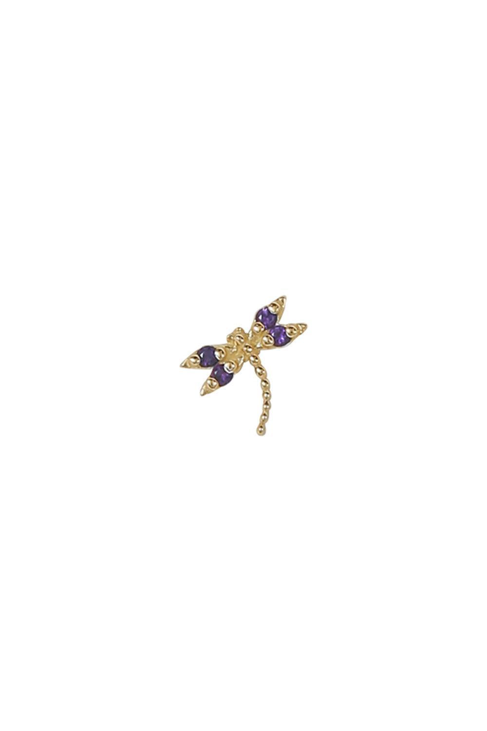  Amethyst Damselfly Ear Pin-YELLOW GOLD-LEFT-JEWELRYFINE JEWELPIERCING-BVLA 