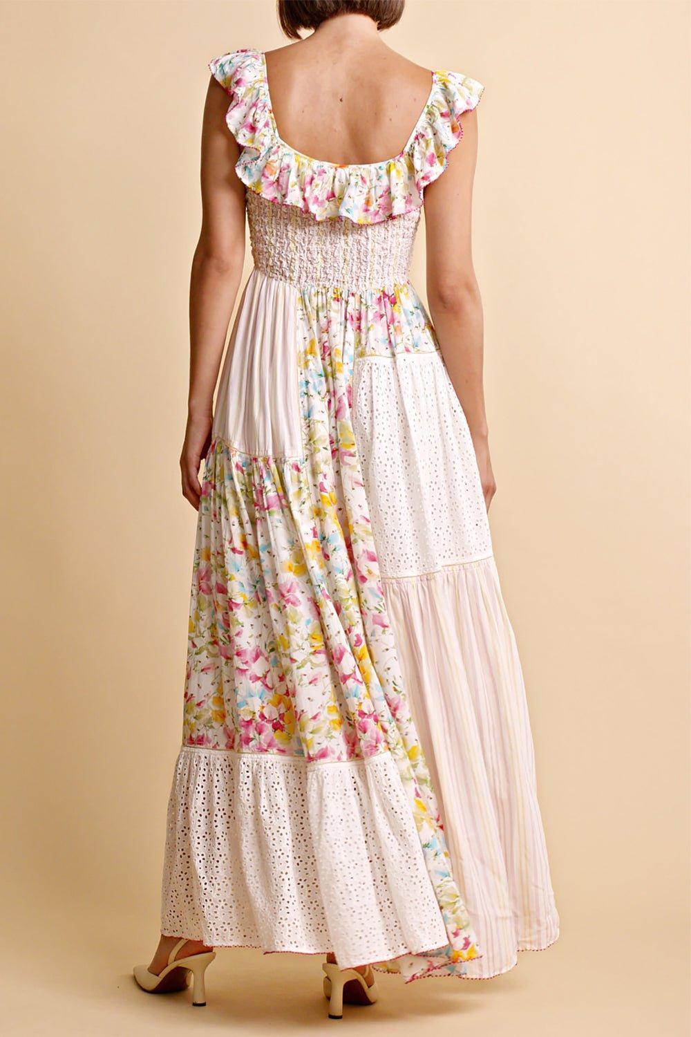 BYTIMO-Patchwork Smocking Dress-