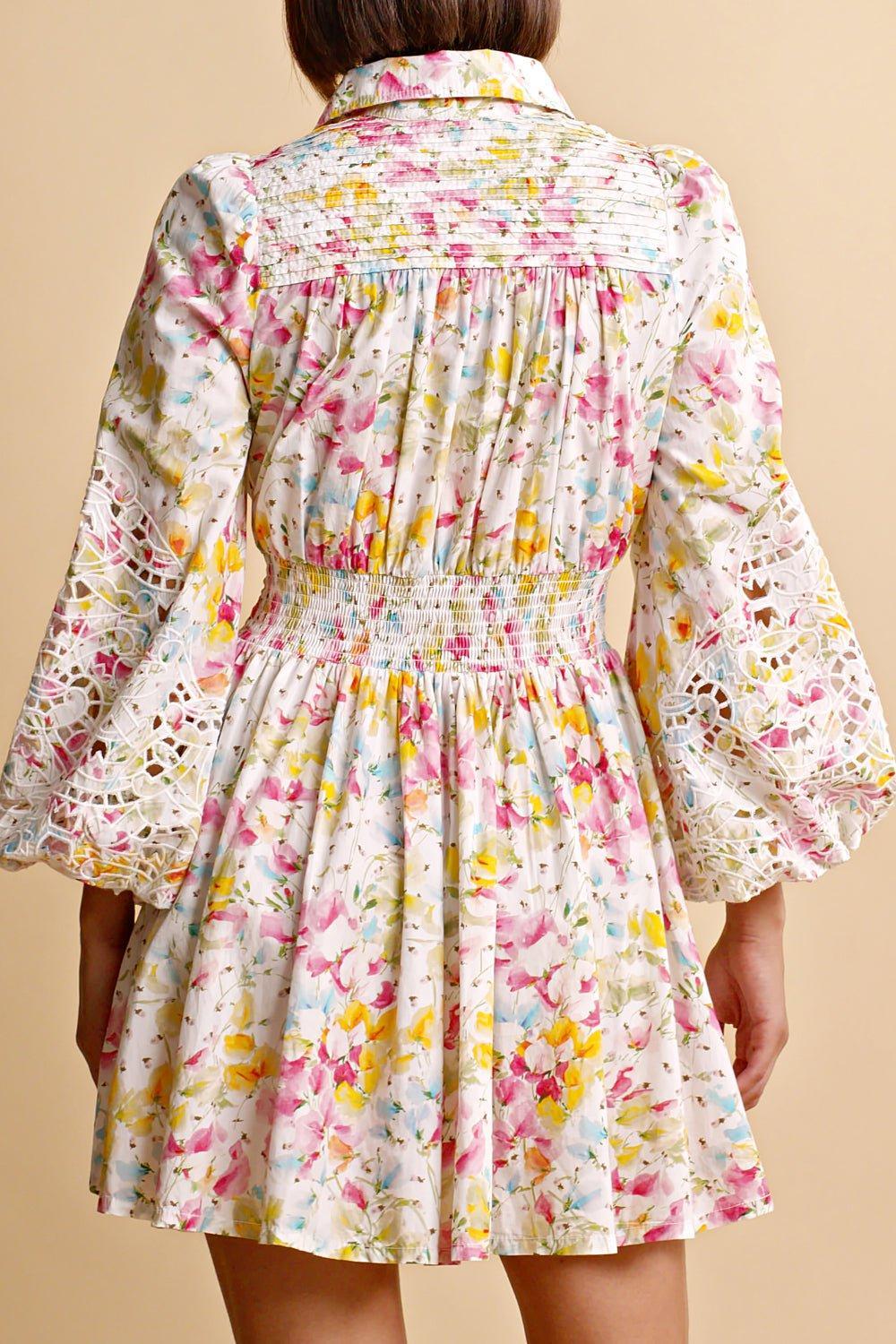 BYTIMO-Blouson Sleeve Floral Dress-