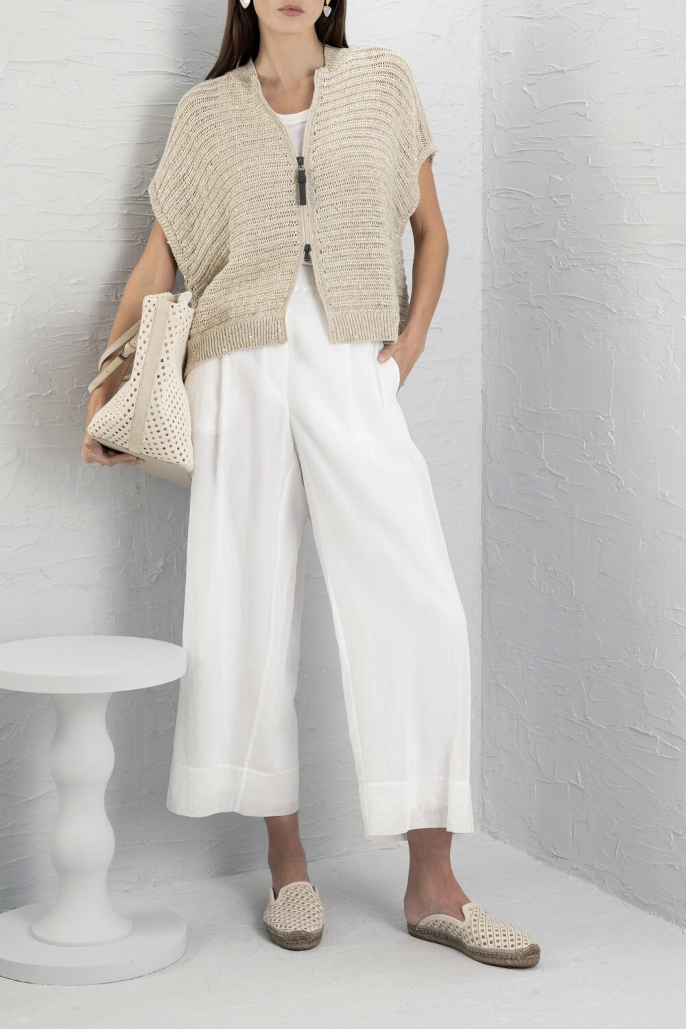 Bronze Zip Front Cardigan-CREAM-XS-CLOTHINGTOPCARDIGAN-BRUNELLO CUCINELLI