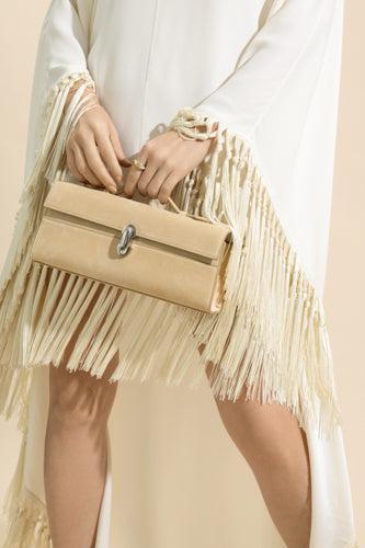 Slim Symmetry Pochette - Flax Suede-CREAM-O/S-HANDBAGTOP HANDLE-SAVETTE