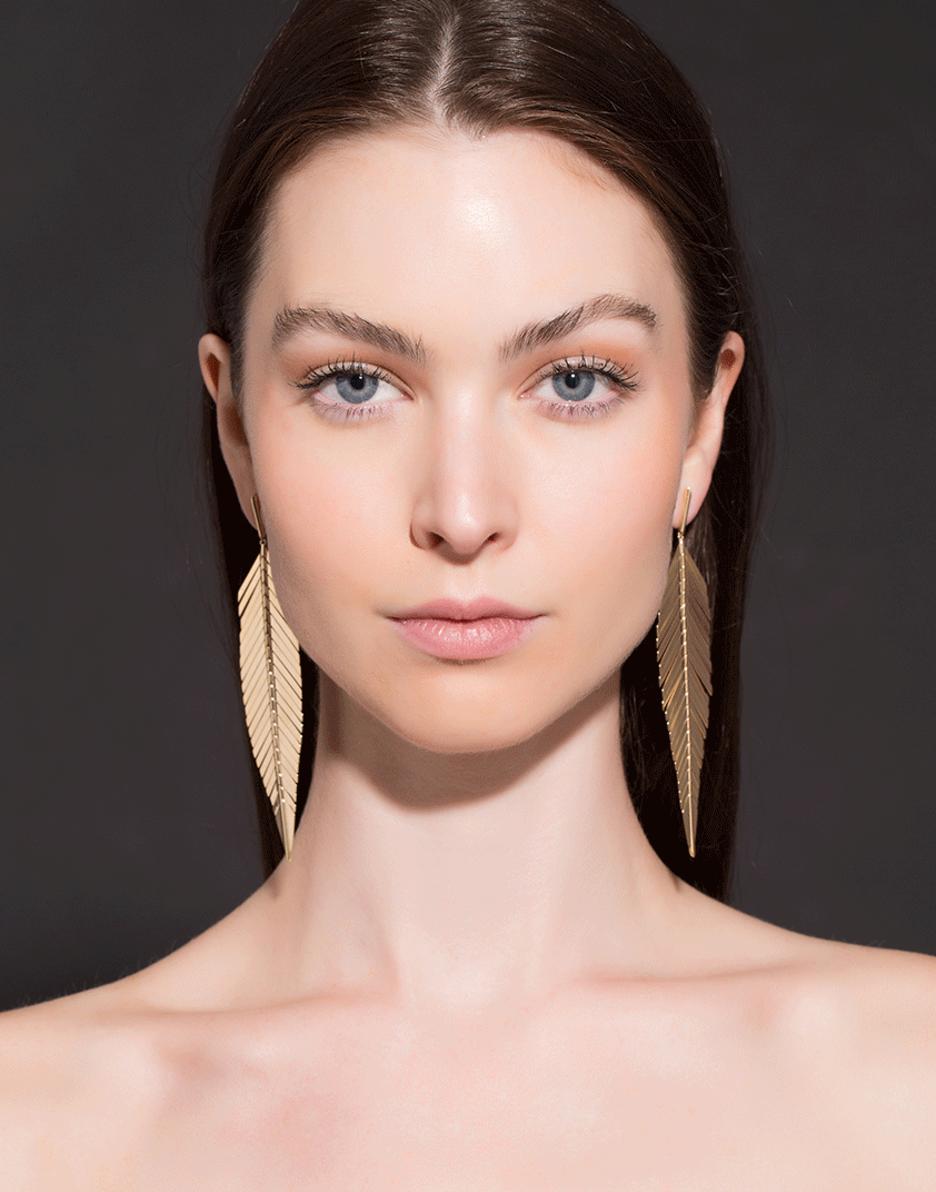 CADAR-Large Feather Drop Earrings-ROSE GOLD