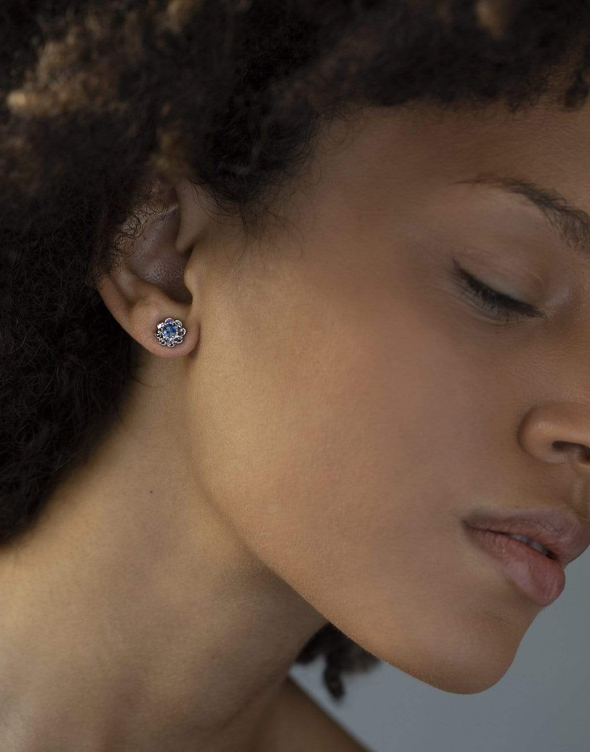 CADAR-Blue Sapphire and Diamond Trio Studs-WHITE GOLD