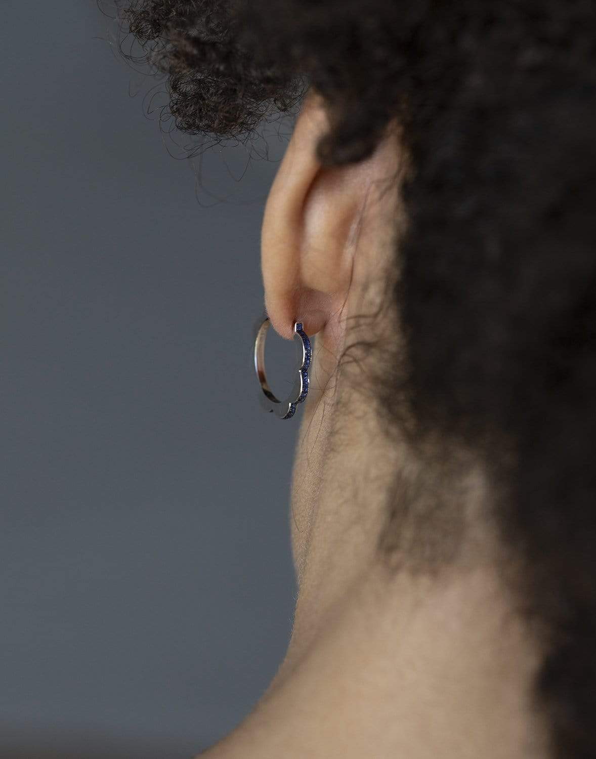 CADAR-Blue Sapphire and Diamond Triplet Hoops-WHITE GOLD