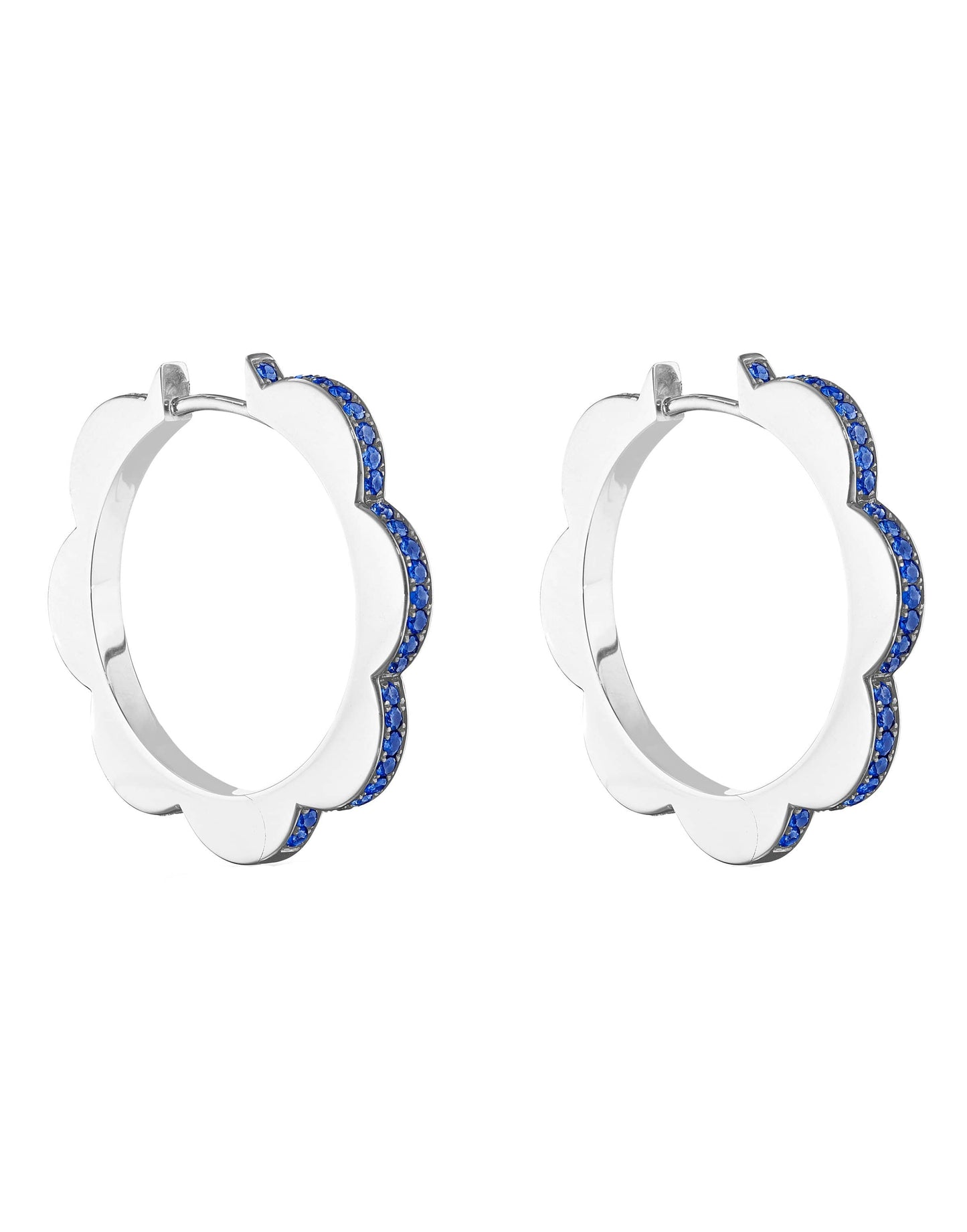 CADAR-Blue Sapphire and Diamond Triplet Hoops-WHITE GOLD