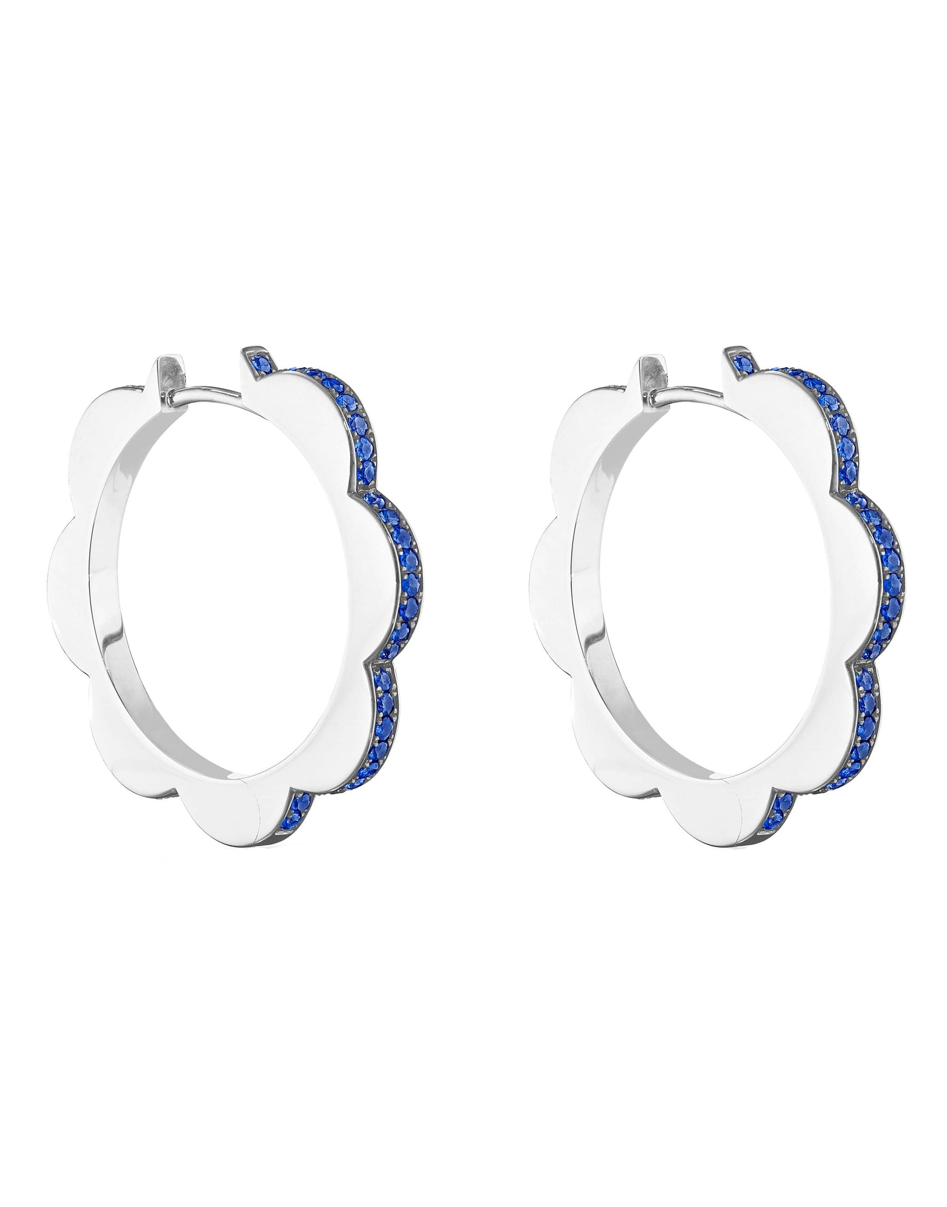 CADAR-Blue Sapphire and Diamond Triplet Hoops-WHITE GOLD