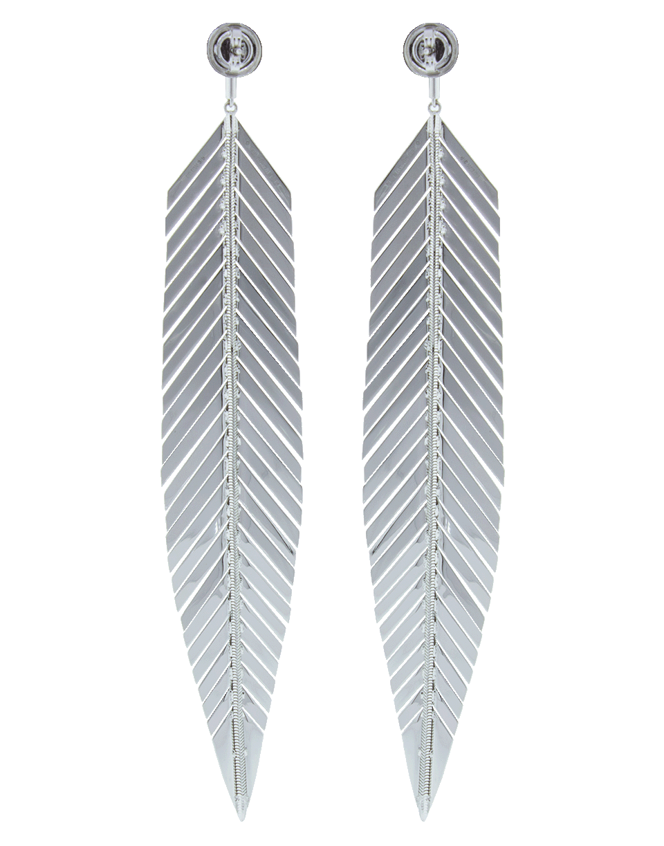 CADAR-Large Feather Drop Earrings-WHITE GOLD