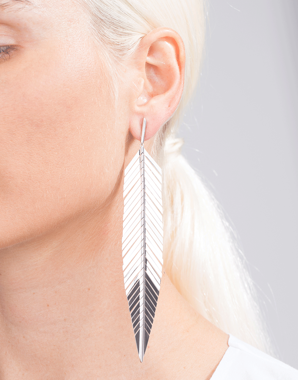 CADAR-Large Feather Drop Earrings-WHITE GOLD