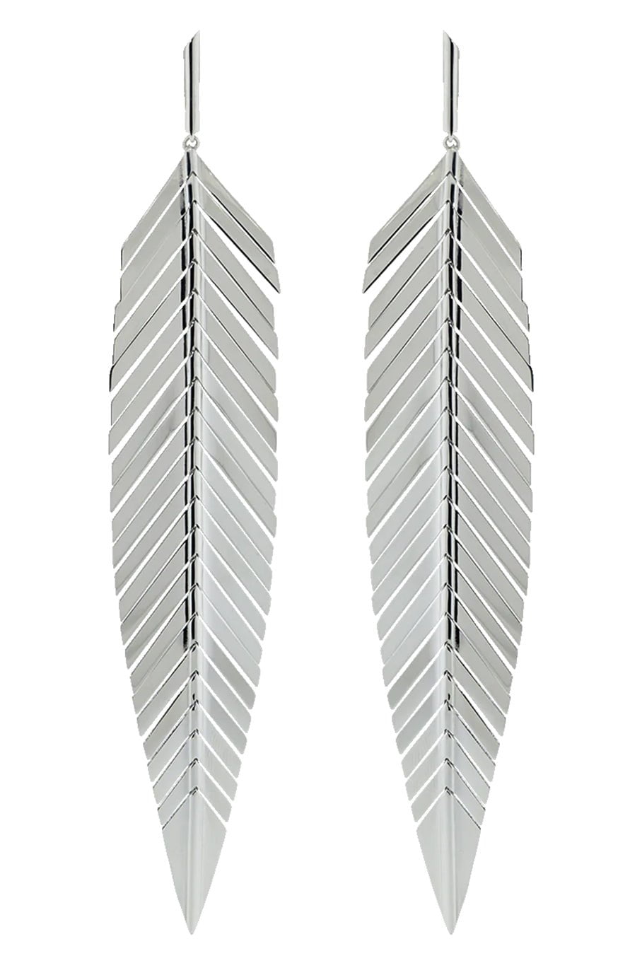 CADAR-Large Feather Drop Earrings-WHITE GOLD