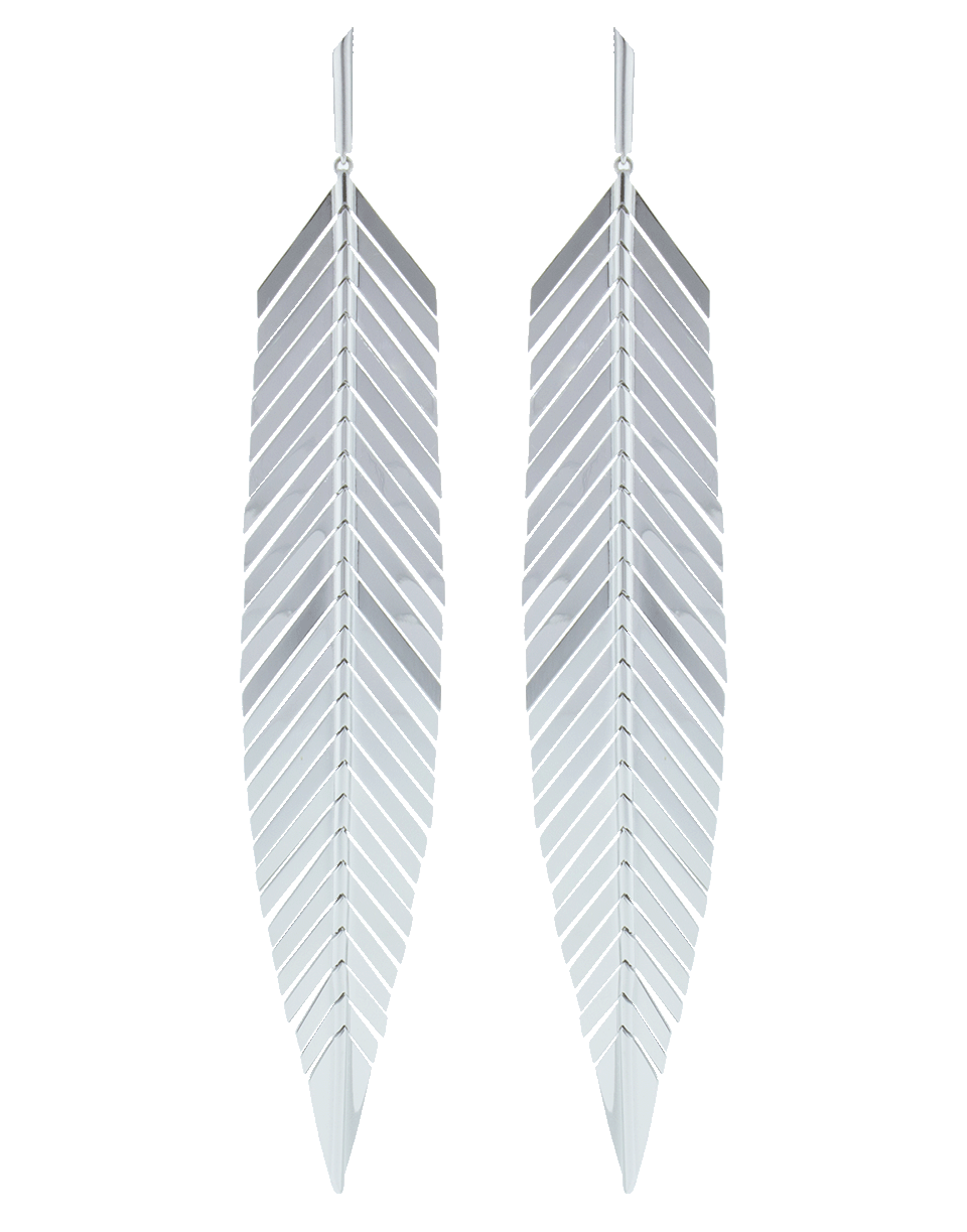 CADAR-Large Feather Drop Earrings-WHITE GOLD