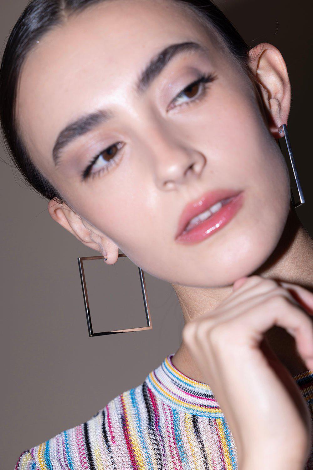 CADAR-Large Square Foundation Hoop Earrings - White Gold-WHITE GOLD