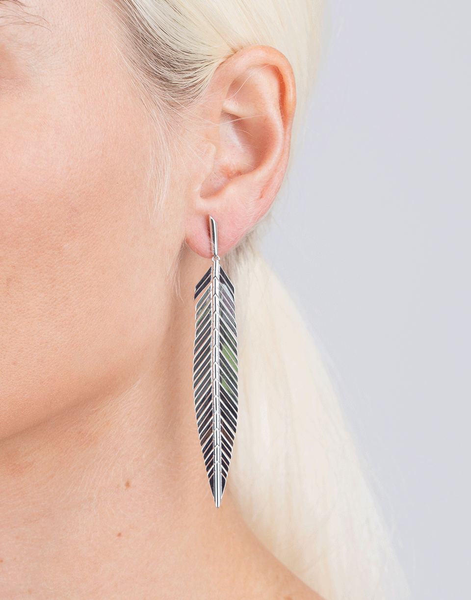 CADAR-Medium Feather Drop Earrings-WHITE GOLD