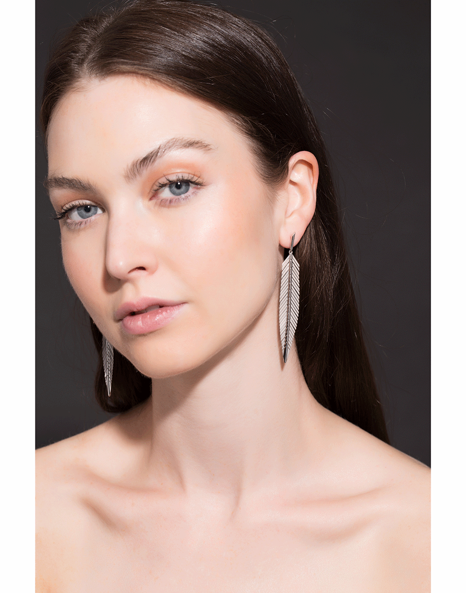 CADAR-Medium Feather Drop Earrings-WHITE GOLD
