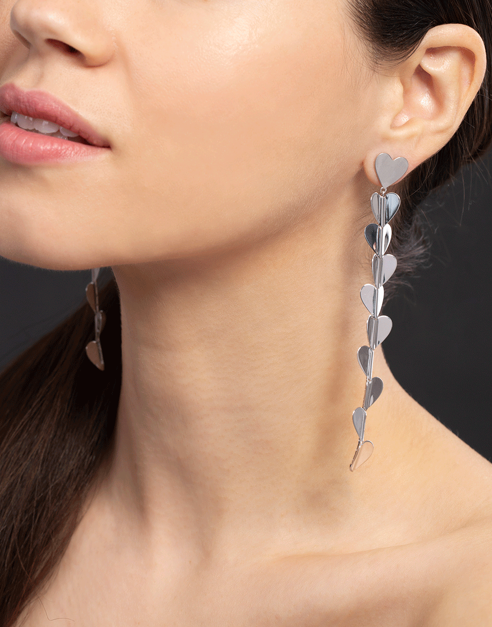 CADAR-Medium Hearts Drop Earrings-WHITE GOLD
