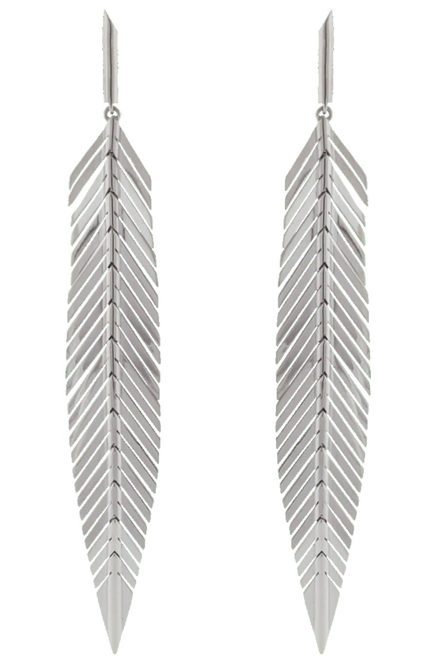 CADAR-White Gold Medium Feather Drop Earrings-WHITE GOLD