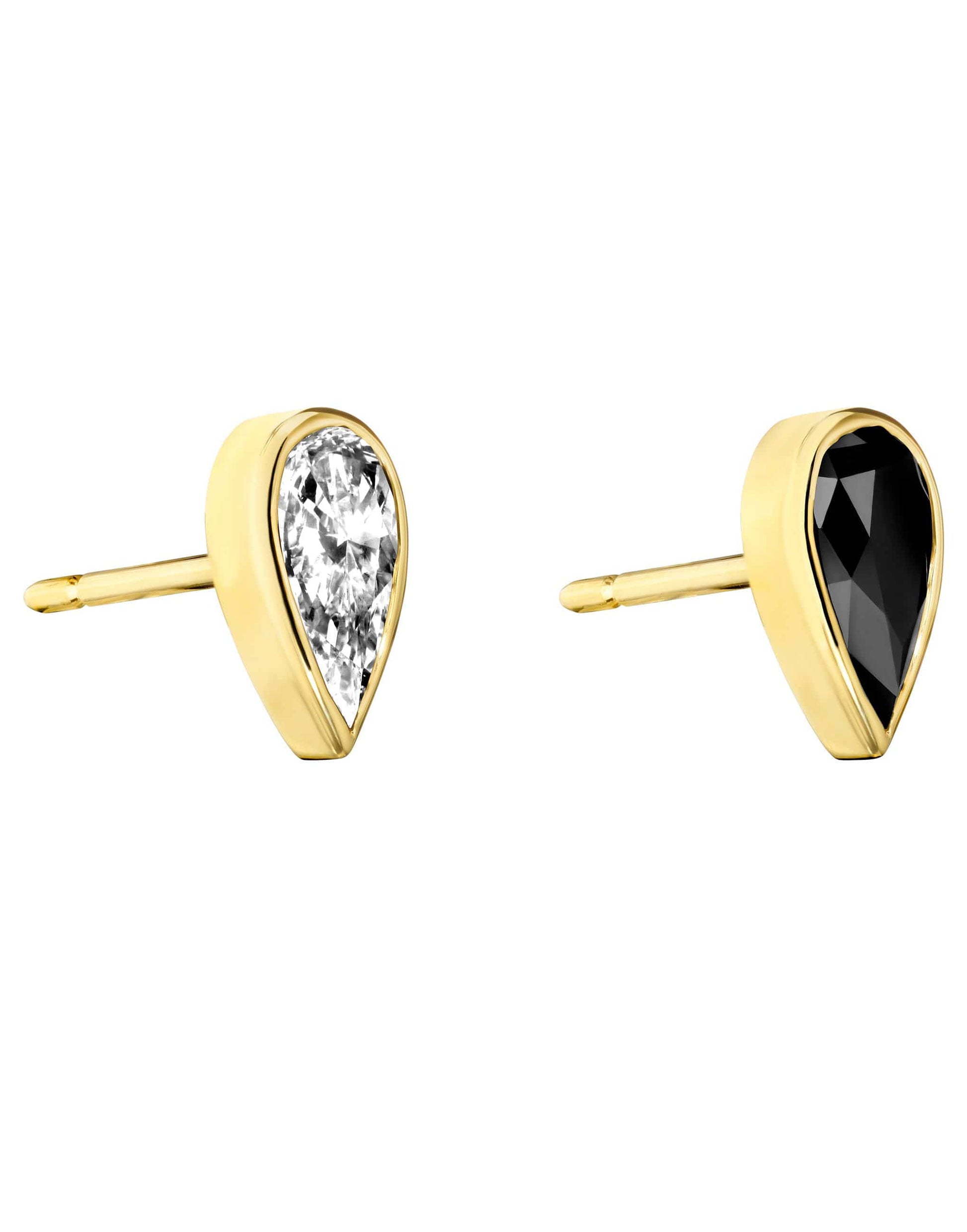 CADAR-Black and White Diamond Endless Heart Studs-YELLOW GOLD
