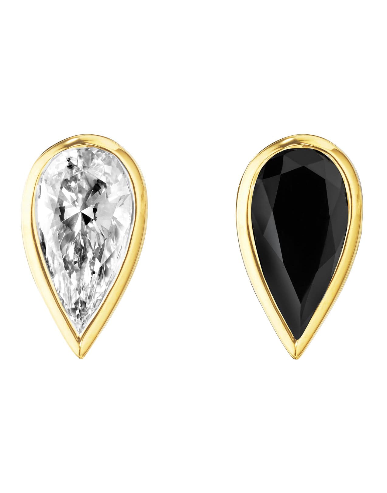 CADAR-Black and White Diamond Endless Heart Studs-YELLOW GOLD