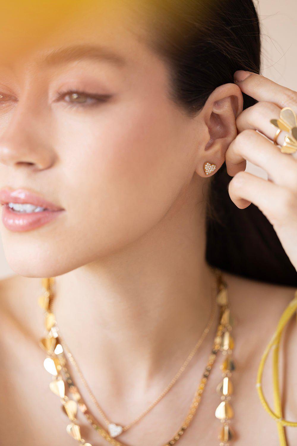 CADAR-Diamond Heart Stud Earrings-YELLOW GOLD