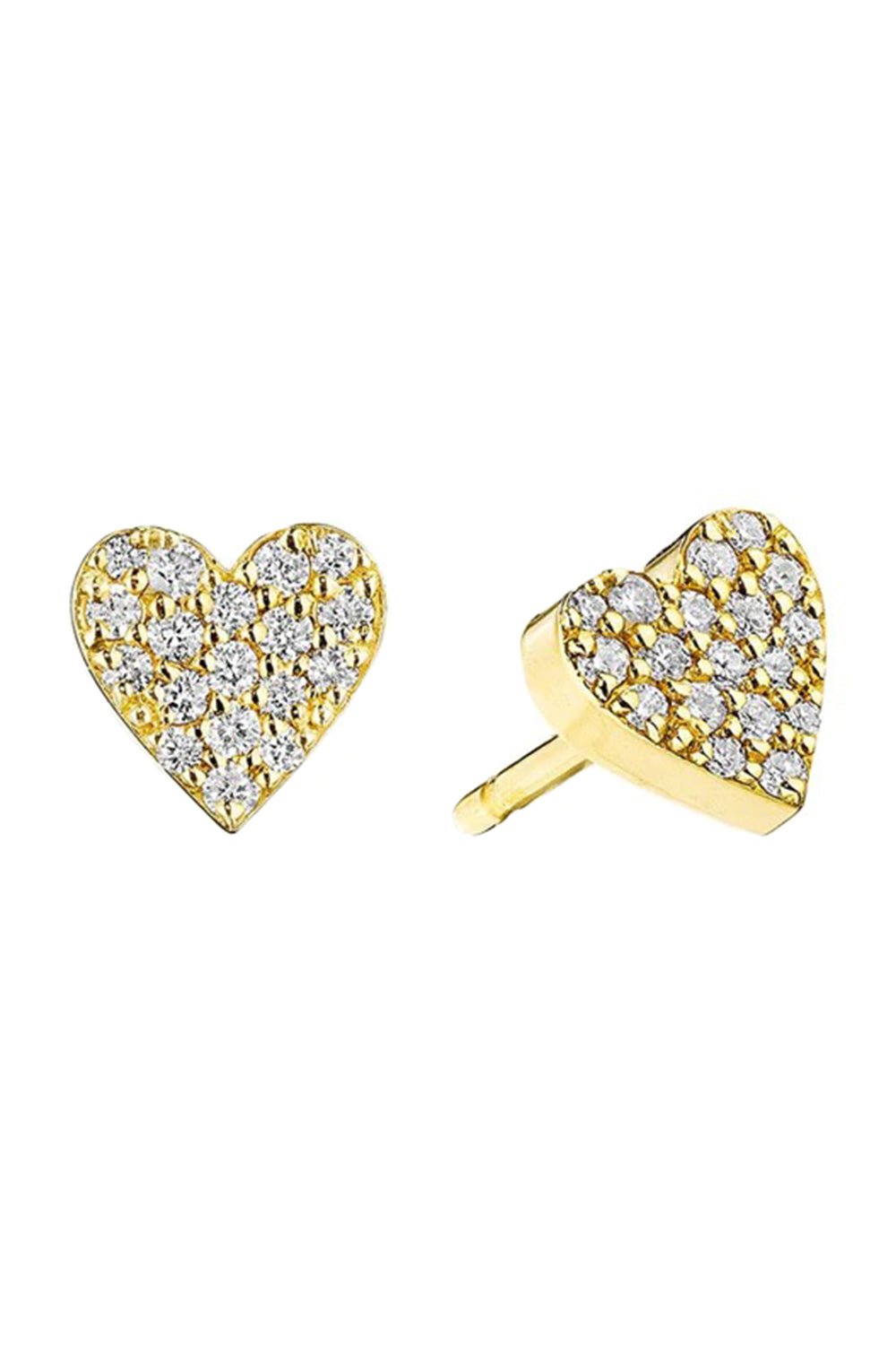 CADAR-Diamond Heart Stud Earrings-YELLOW GOLD