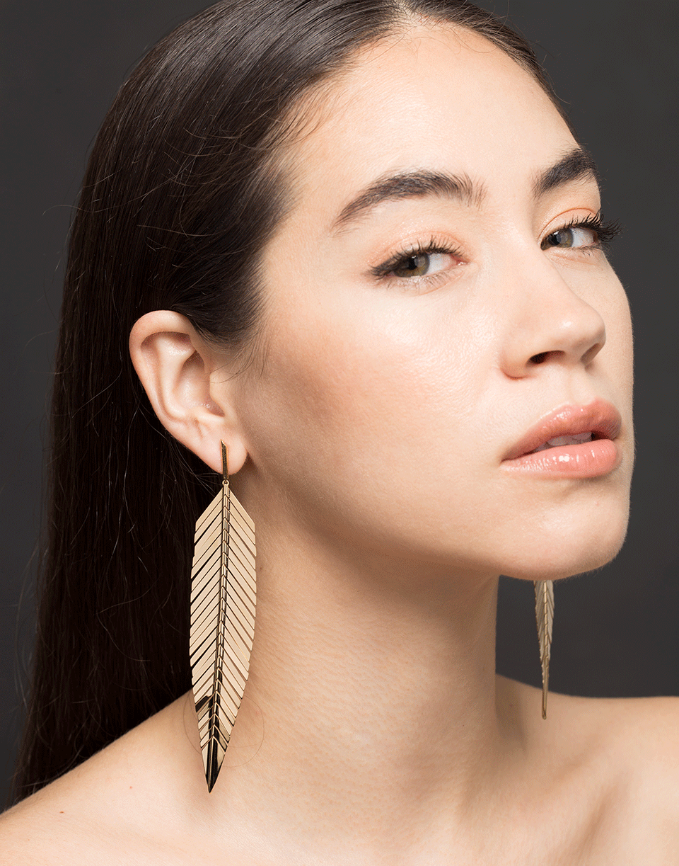 CADAR-Large Feather Drop Earrings-YELLOW GOLD