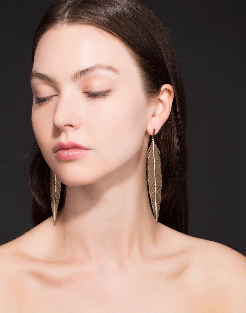 CADAR-Large Feather Drop Earrings-YELLOW GOLD