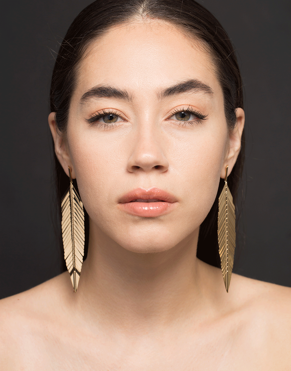 CADAR-Large Feather Drop Earrings-YELLOW GOLD