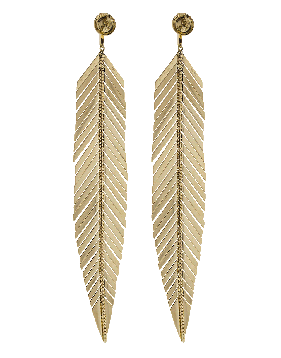 CADAR-Large Feather Drop Earrings-YELLOW GOLD