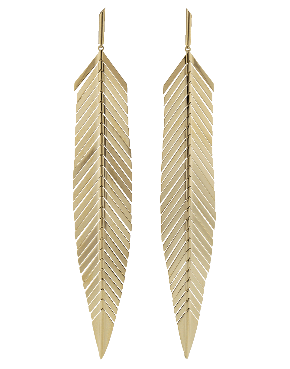 CADAR-Large Feather Drop Earrings-YELLOW GOLD