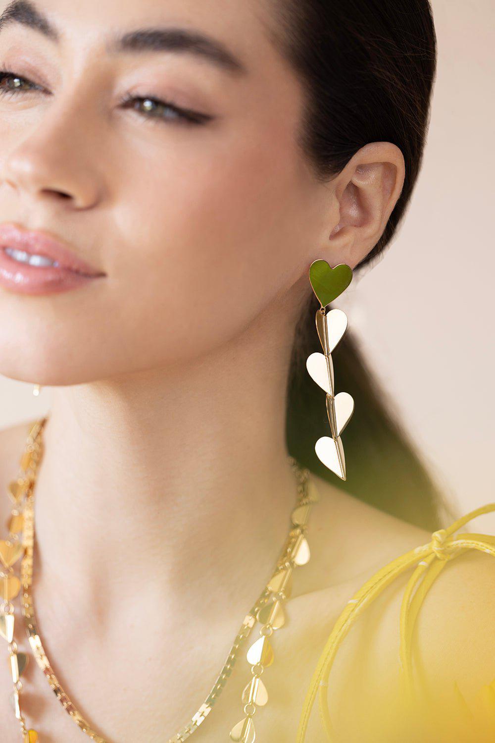 CADAR-Large Hearts Drop Earrings-YELLOW GOLD