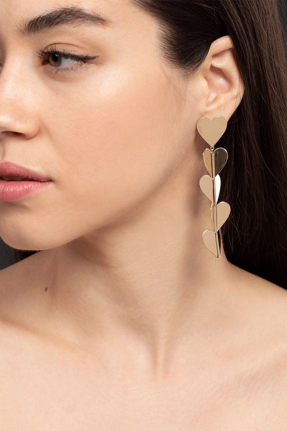 CADAR-Large Hearts Drop Earrings-YELLOW GOLD