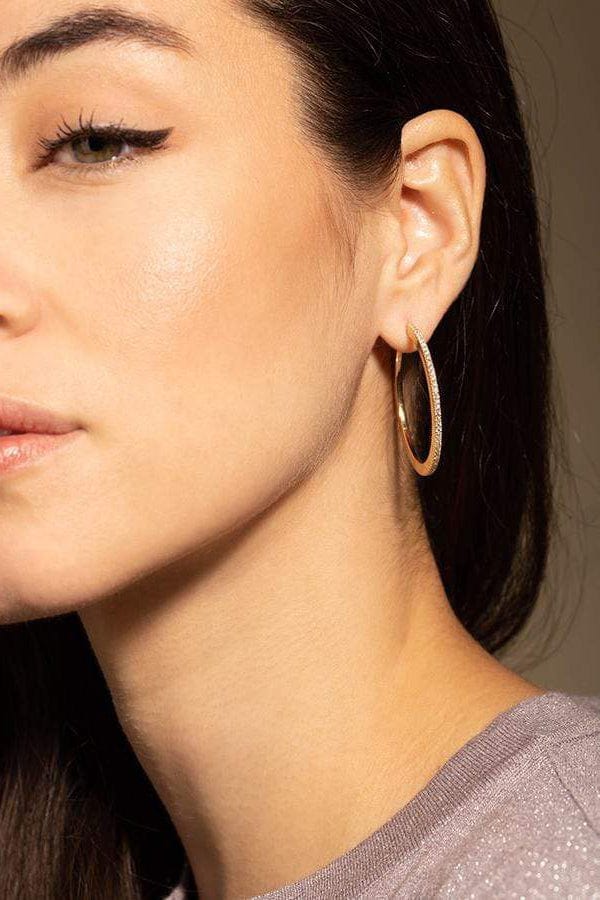 CADAR-Large White Diamond Solo Hoops-YELLOW GOLD