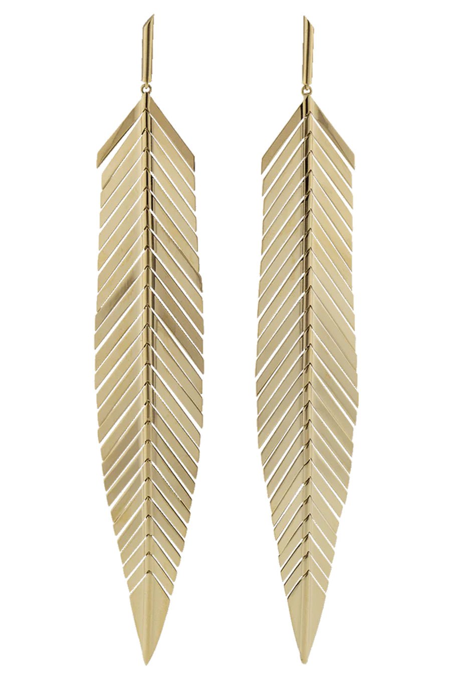 CADAR-Large Yellow Gold Feather Drop Earrings-YELLOW GOLD