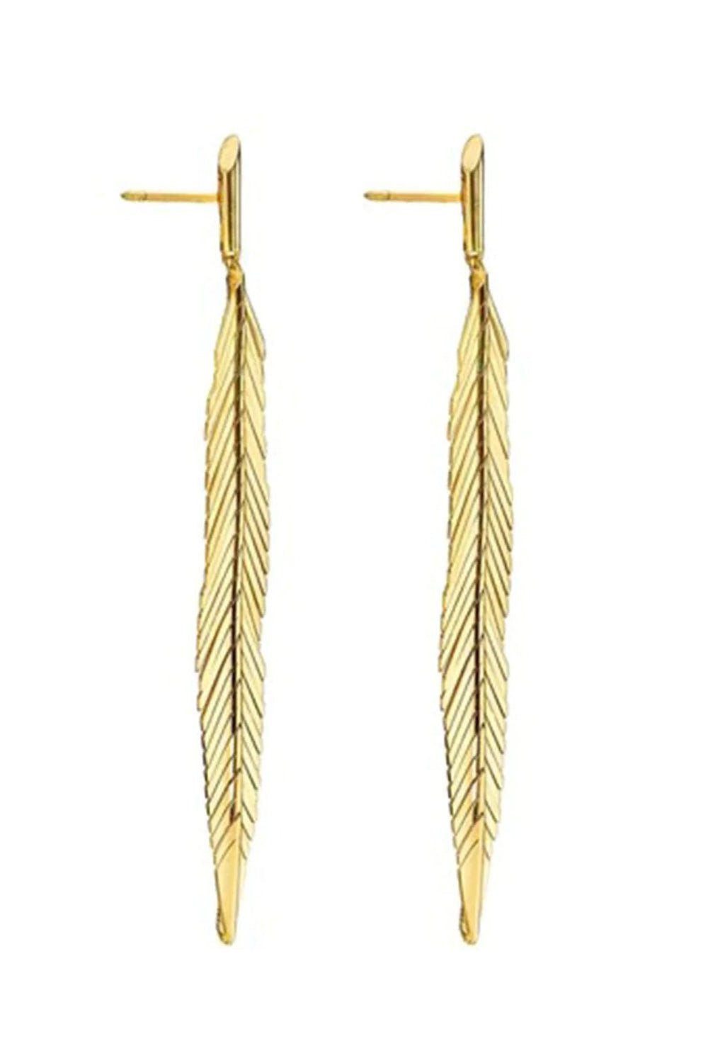 CADAR-Medium Feather Drop Earrings-YELLOW GOLD