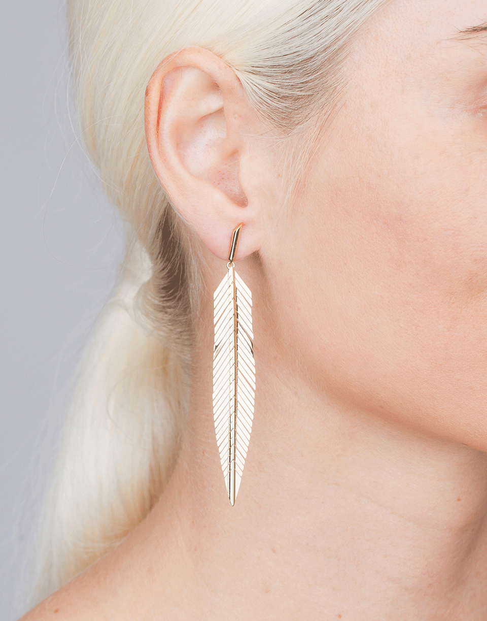 CADAR-Medium Feather Drop Earrings-YELLOW GOLD