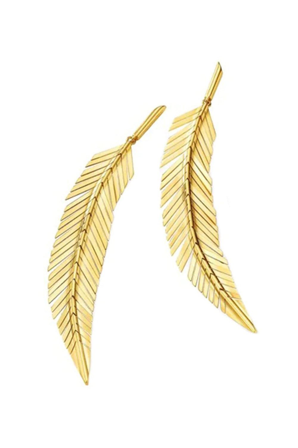CADAR-Medium Feather Drop Earrings-YELLOW GOLD
