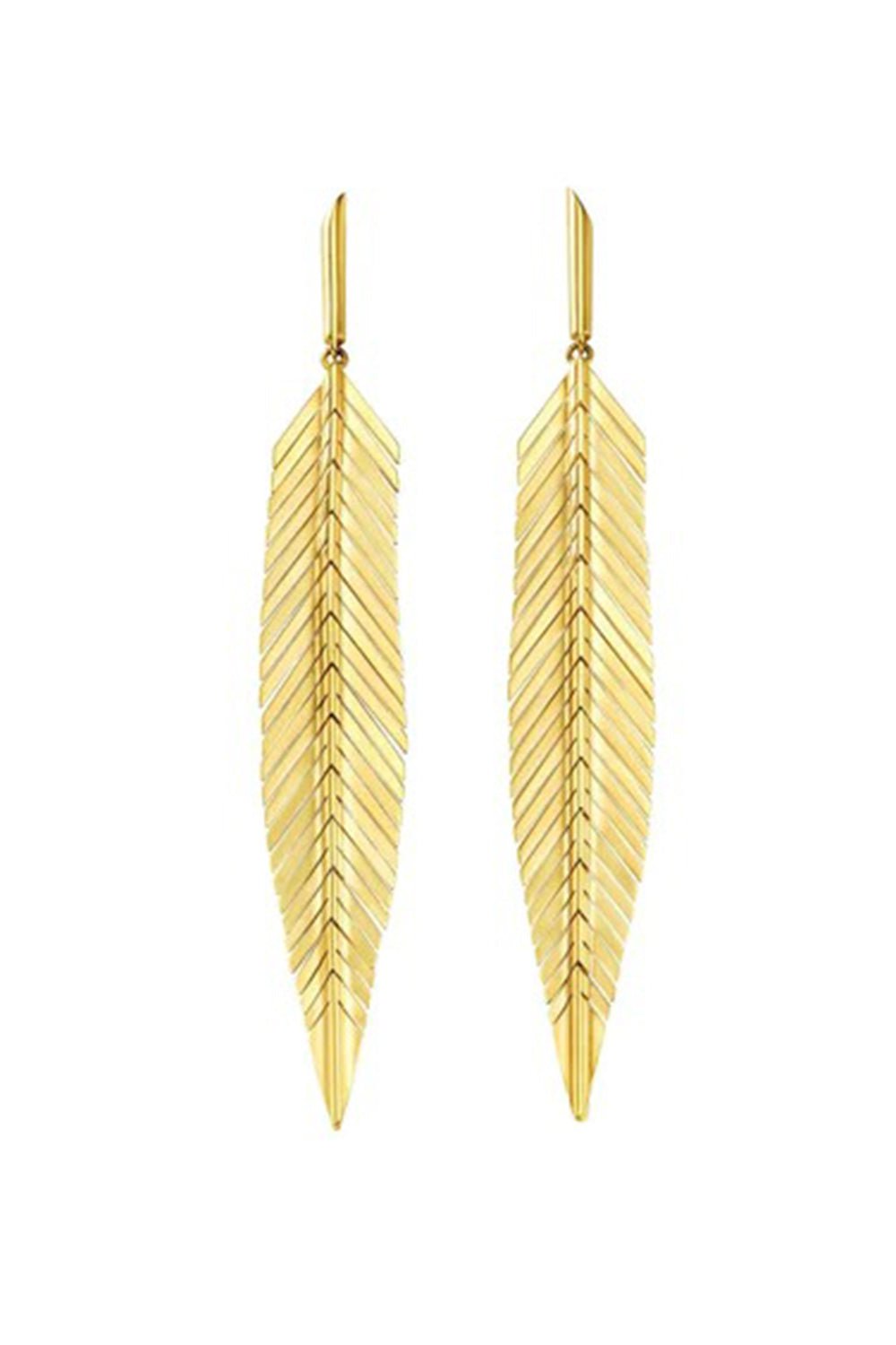 CADAR-Medium Feather Drop Earrings-YELLOW GOLD