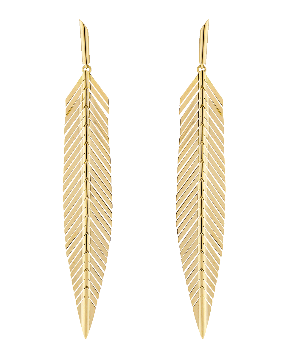 CADAR-Medium Feather Drop Earrings-YELLOW GOLD