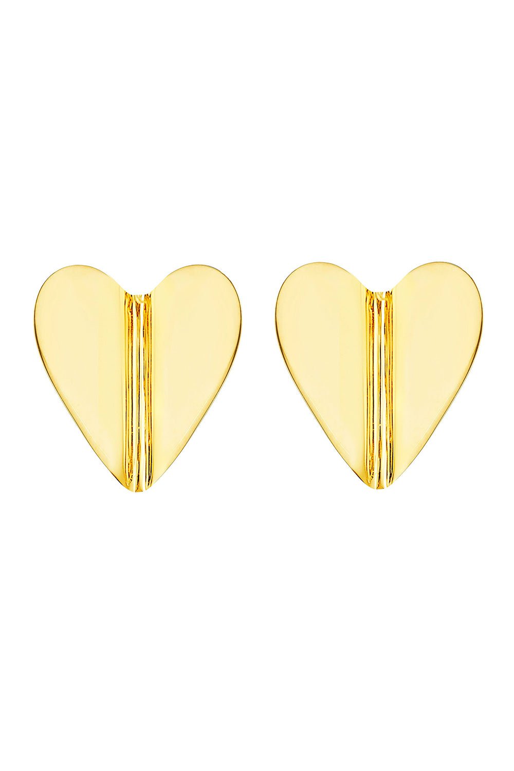 CADAR-Medium Folded Heart Studs-YELLOW GOLD