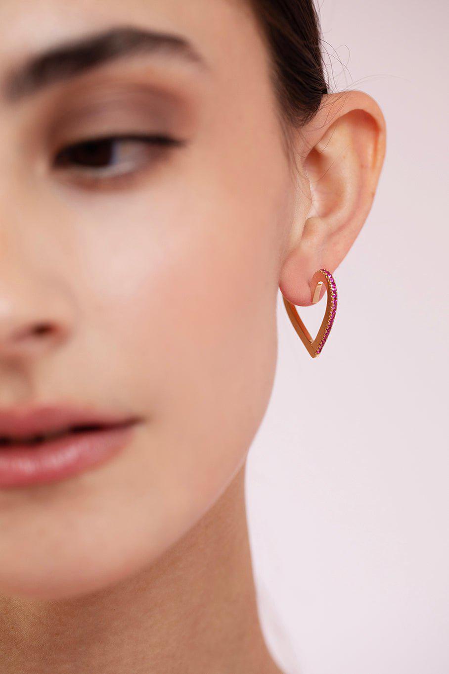 CADAR-Medium Ruby Heart Hoops-YELLOW GOLD