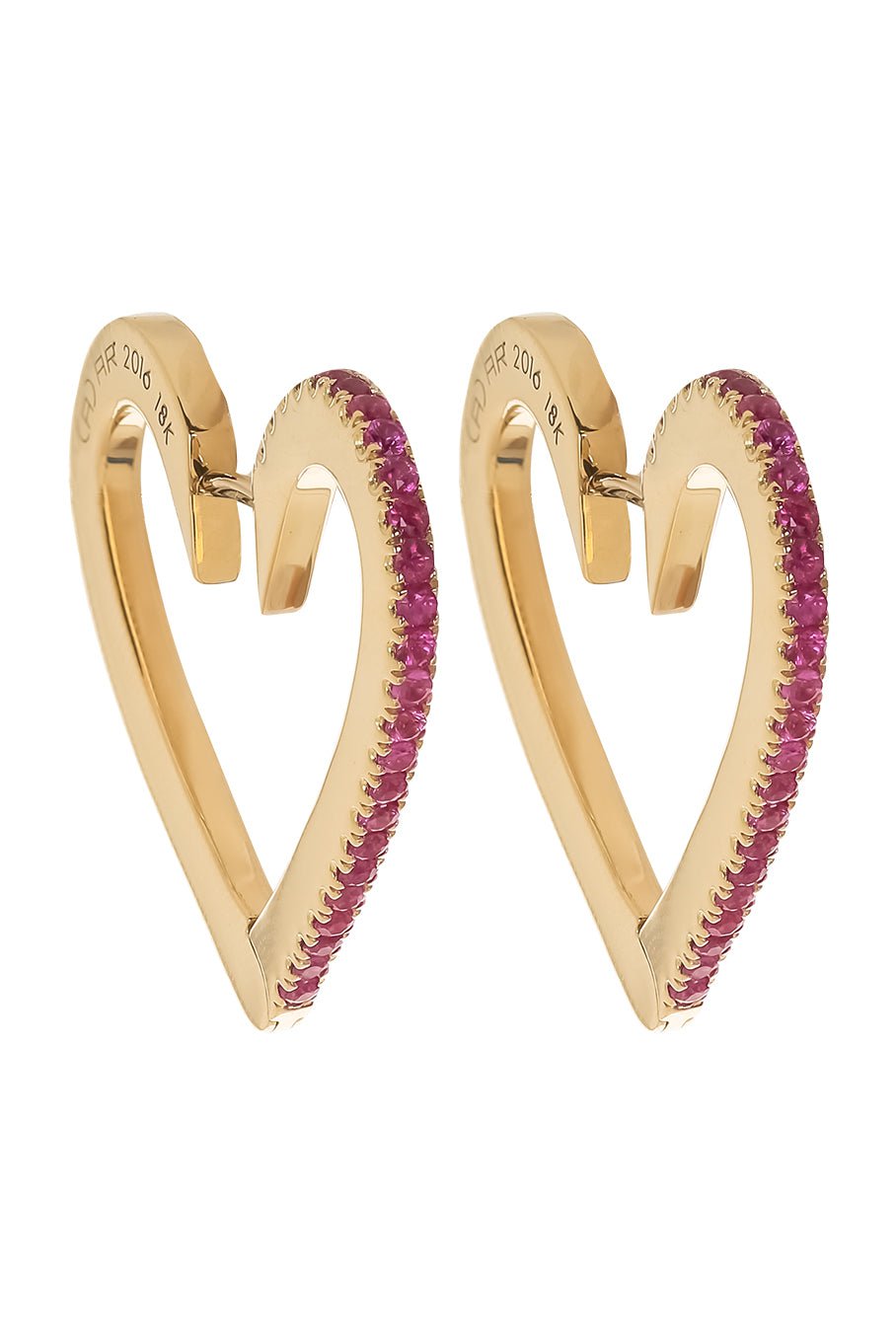 CADAR-Medium Ruby Heart Hoops-YELLOW GOLD