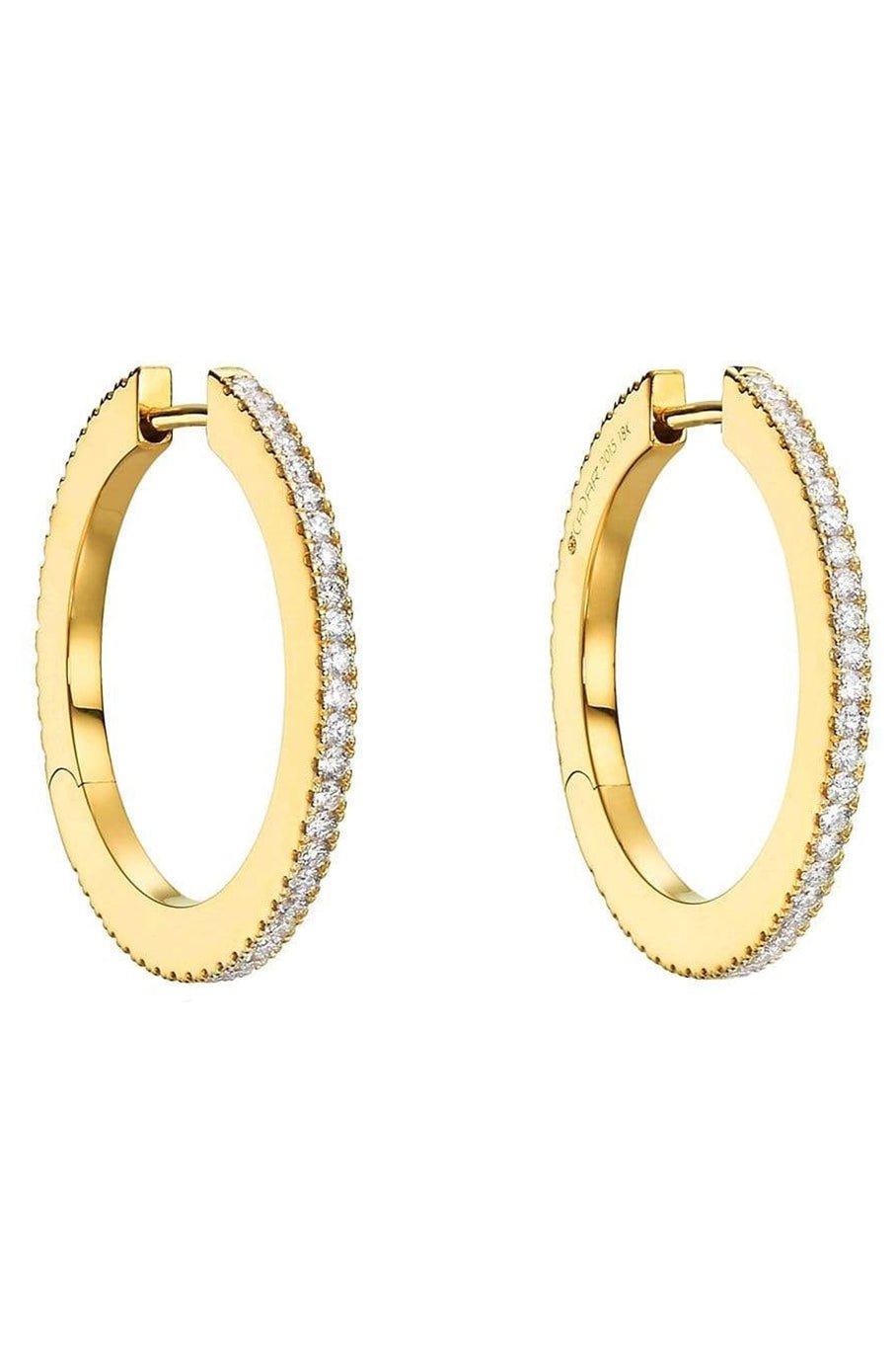 CADAR-Medium White Diamond Solo Hoops-YELLOW GOLD