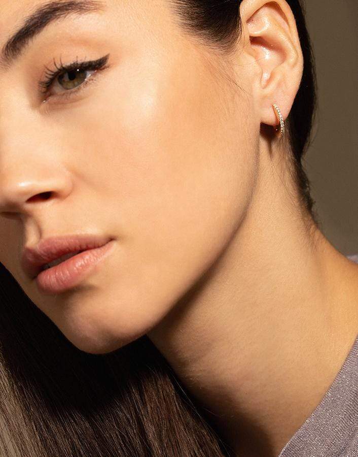 CADAR-Small Black and White Diamond Solo Hoops-YELLOW GOLD