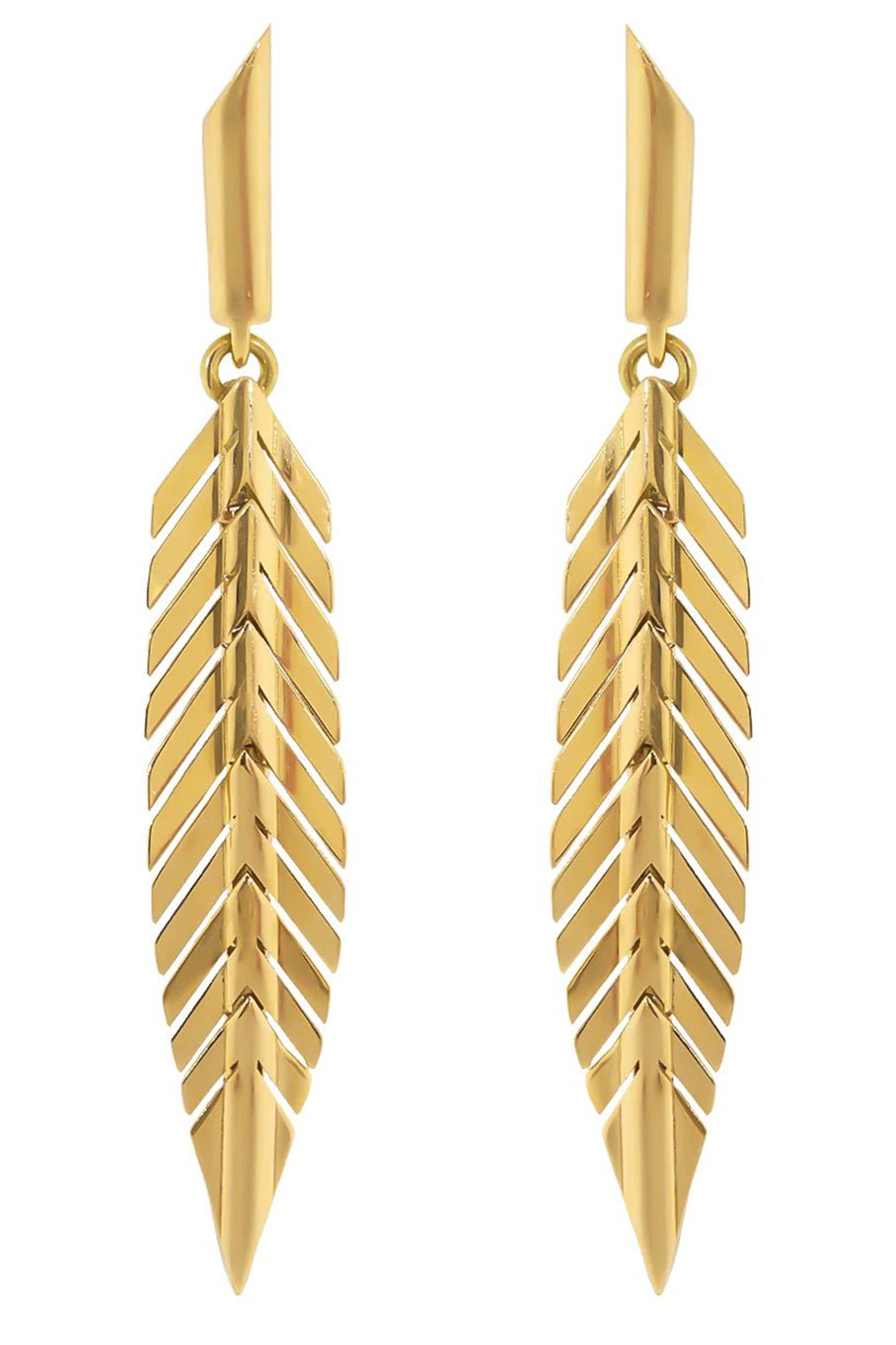CADAR-Small Feather Drop Earrings-YELLOW GOLD